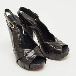 Pre Owned Marc Jacobs Black Leather Crisscross Slingback Sandals Size 37