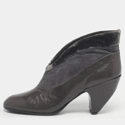 Pre Owned Marc Jacobs Grey Leather and Velvet Ankle Boots Size 37