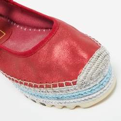 Pre Owned Marc Jacobs Metallic Red Nubuck Suzi Crystal Embellished Brooch Mary Jane Espadrille Platforms Side 37