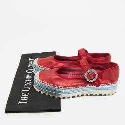 Pre Owned Marc Jacobs Metallic Red Nubuck Suzi Crystal Embellished Brooch Mary Jane Espadrille Platforms Side 37
