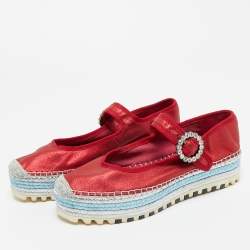 Pre Owned Marc Jacobs Metallic Red Nubuck Suzi Crystal Embellished Brooch Mary Jane Espadrille Platforms Side 37