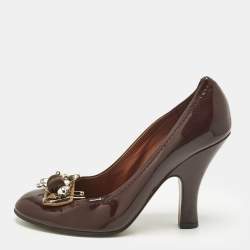 Pre Owned Marc Jacobs Burgundy Patent Leather Embellished Block Heel Pumps Size 37.5