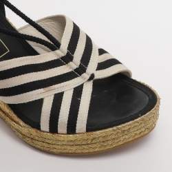 Pre Owned Marc Jacobs Black/White Stripe Canvas Dani Wedge Espadrilles Size 37