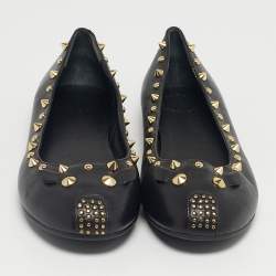 Pre Owned    Marc by Marc Jacobs Black Leather Spike Mouse Ballet Flats Size 40