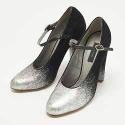 Pre Owned Marc Jacobs Size 37 Black/Silver Suede and Patent Mary Jane Pumps