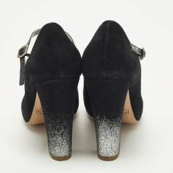 Pre Owned Marc Jacobs Size 37 Black/Silver Suede and Patent Mary Jane Pumps