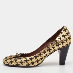 مملوكة مسبقًا Marc Jacobs Size 35 Metallic Gold/Black Leather Round Toe Pumps