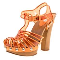 Marc Jacobs Orange PVC And Leather T-Strap Clog Sandals Size 35