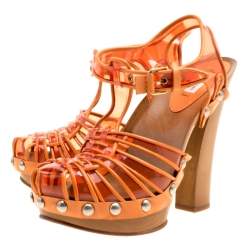 Marc Jacobs Orange PVC And Leather T-Strap Clog Sandals Size 35