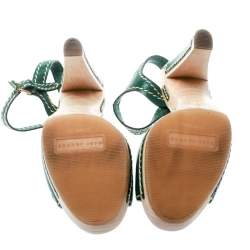 Marc Jacobs Green Leather Buckle Detail Ankle Strap Wooden Platform Sandals Size 36