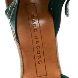 Marc Jacobs Green Leather Buckle Detail Ankle Strap Wooden Platform Sandals Size 36