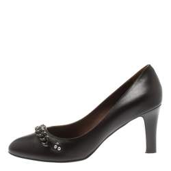 Pre Owned Marc Jacobs Black Leather Chain Detail Pumps Size 40