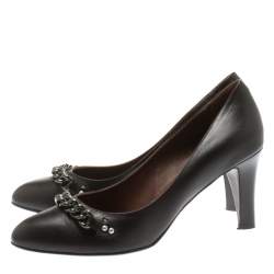Pre Owned Marc Jacobs Black Leather Chain Detail Pumps Size 40