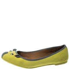 Pre Owned Marc by Marc Jacobs Citrus Green/Grey Fabric Mouse Ballet Flats Size 39