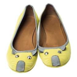 Pre Owned Marc by Marc Jacobs Citrus Green/Grey Fabric Mouse Ballet Flats Size 39