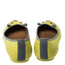 Pre Owned Marc by Marc Jacobs Citrus Green/Grey Fabric Mouse Ballet Flats Size 39