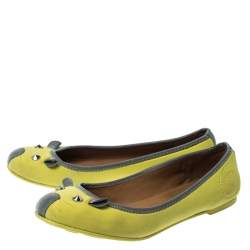 Pre Owned Marc by Marc Jacobs Citrus Green/Grey Fabric Mouse Ballet Flats Size 39