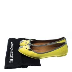 Pre Owned Marc by Marc Jacobs Citrus Green/Grey Fabric Mouse Ballet Flats Size 39