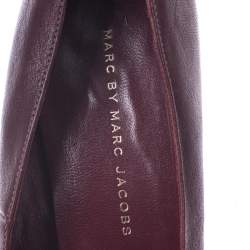 Pre Owned Marc Jacobs Dark Burgundy Bow Leather Wooden Heel Pumps Size 38.5