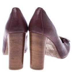 Pre Owned Marc Jacobs Dark Burgundy Bow Leather Wooden Heel Pumps Size 38.5