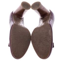 Pre Owned Marc Jacobs Dark Burgundy Bow Leather Wooden Heel Pumps Size 38.5