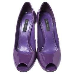 Marc Jacobs Purple Patent Leather Peep Toe Reverse Heel Pumps Size 38