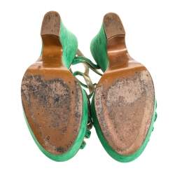 Pre Owned Marc Jacobs Green Suede Crystal Flower Embellished Ankle Strap Platform Sandals Size 39