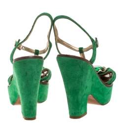Pre Owned Marc Jacobs Green Suede Crystal Flower Embellished Ankle Strap Platform Sandals Size 39