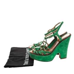 Pre Owned Marc Jacobs Green Suede Crystal Flower Embellished Ankle Strap Platform Sandals Size 39