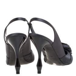 Marc Jacobs Graphite Satin Ruffle And Rose Detail Round Toe Slingback Sandals Size 36.5