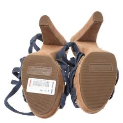 Marc Jacobs Blue Denim Platform Ankle Wrap Sandals Size 38