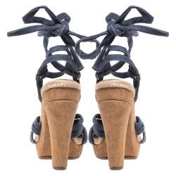 Marc Jacobs Blue Denim Platform Ankle Wrap Sandals Size 38