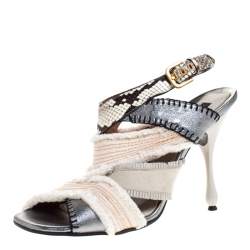 Marc Jacobs Multicolor Canvas, Leather And Python Slingback Sandals Size 40