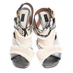 Marc Jacobs Multicolor Canvas, Leather And Python Slingback Sandals Size 40