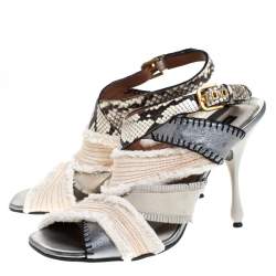 Marc Jacobs Multicolor Canvas, Leather And Python Slingback Sandals Size 40