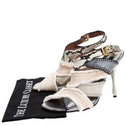 Marc Jacobs Multicolor Canvas, Leather And Python Slingback Sandals Size 40