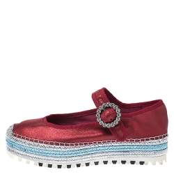 Pre Owned Marc Jacobs Metallic Red Leather Crystal Embellished Suzi Mary Jane Platform Sneakers Size 37