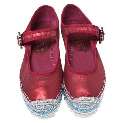 Pre Owned Marc Jacobs Metallic Red Leather Crystal Embellished Suzi Mary Jane Platform Sneakers Size 37