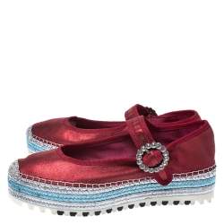 Pre Owned Marc Jacobs Metallic Red Leather Crystal Embellished Suzi Mary Jane Platform Sneakers Size 37