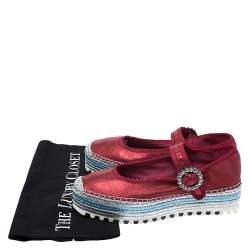 Pre Owned Marc Jacobs Metallic Red Leather Crystal Embellished Suzi Mary Jane Platform Sneakers Size 37