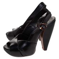 Pre Owned Marc Jacobs Black Leather Crisscross Slingback Platform Sandals Size 36.5