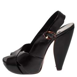 Pre Owned Marc Jacobs Black Leather Crisscross Slingback Platform Sandals Size 36.5