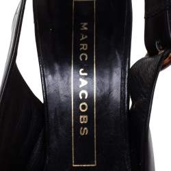 Pre Owned Marc Jacobs Black Leather Crisscross Slingback Platform Sandals Size 36.5