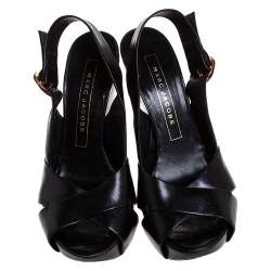 Pre Owned Marc Jacobs Black Leather Crisscross Slingback Platform Sandals Size 36.5