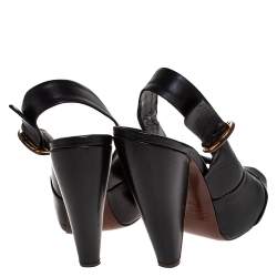 Pre Owned Marc Jacobs Black Leather Crisscross Slingback Platform Sandals Size 36.5