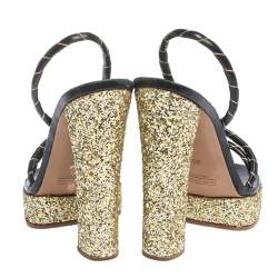 Marc Jacobs Black/Gold Leather And Glitter Fabric Slingback Platform Sandals Size 40