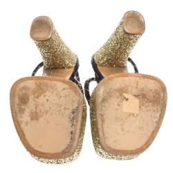 Marc Jacobs Black/Gold Leather And Glitter Fabric Slingback Platform Sandals Size 40