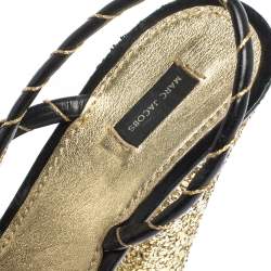 Marc Jacobs Black/Gold Leather And Glitter Fabric Slingback Platform Sandals Size 40