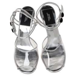 Marc Jacobs Silver PVC and Leather Plexiglass Heel Sandals Size 35