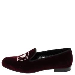 Pre Owned Marc Jacobs Burgundy Velvet Embroidered Smoking Slippers Size 36